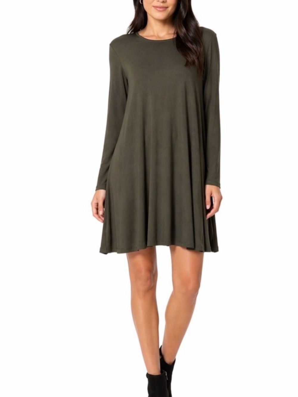 Eileen Fisher Olive Long-Sleeve Swing Dress